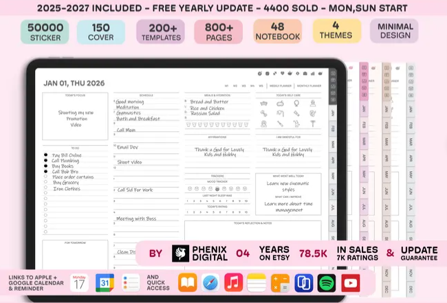 Digital Planner 2025 2026 2027 Goodnotes Planner Template Daily Weekly Monthly Planner Minimalist All-in-One Planner Notability iPad Planner