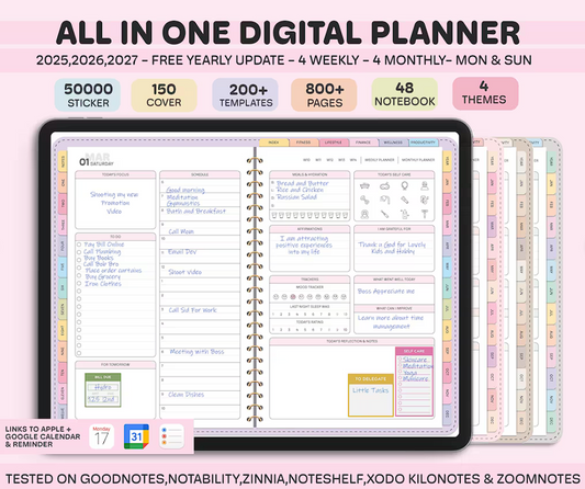 All-in-One Digital Planner 2025, 2026, 2027, Digital Planner, Digital Journal, Digital Goodnotes Template, Weekly, Daily Planner, Notability